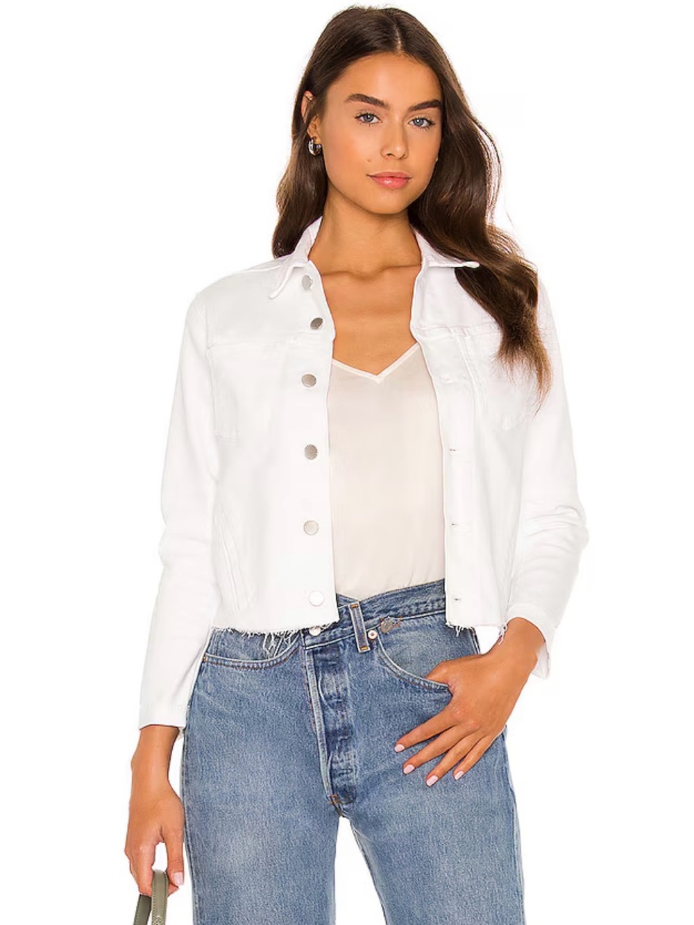 Cropped White Denim Jacket - Women's